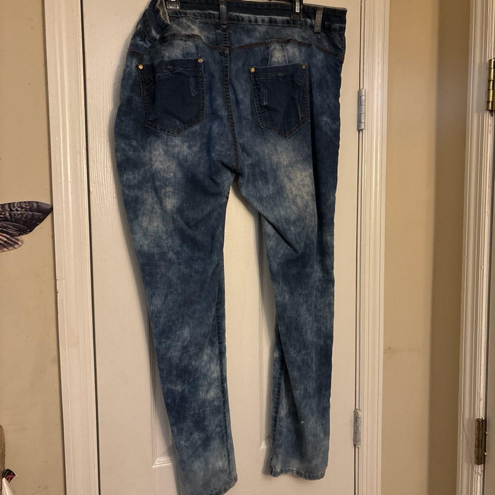 20W Distressed high-waisted straight leg ripped blue jeans - Picture 3 of 7